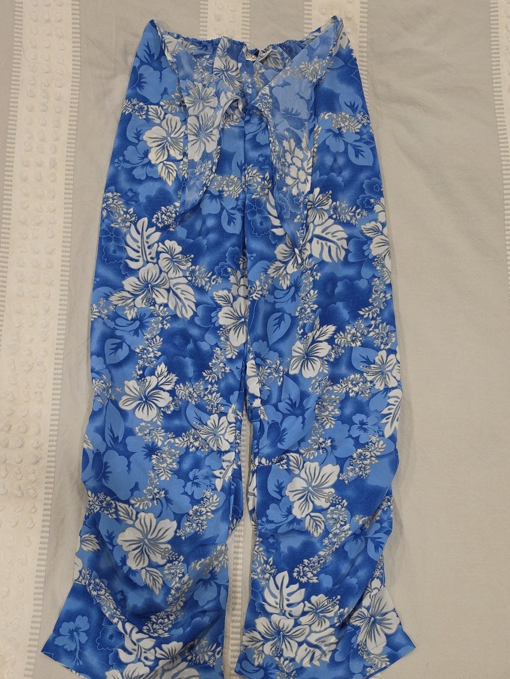 Vintage Jessica Blue and White Floral Elastic-Waist Pants